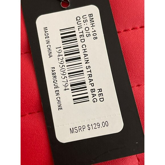 Badgley Mischka Vegan Leather Quilted Red Chain Strap Tote Bag With Gold Accents - Picture 5 of 8